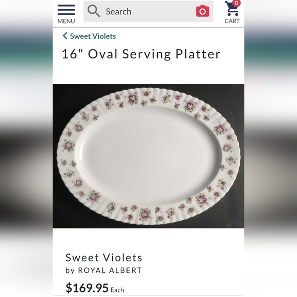 "Sweet Violets" 15" Oval Serving Platter by Royal Albert. - Picture 5 of 5